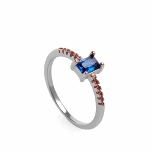 Anillos Pequeños | Anillos Con Piedras | LINEARGENT Anillos finos diseño central rectangular tono azurita