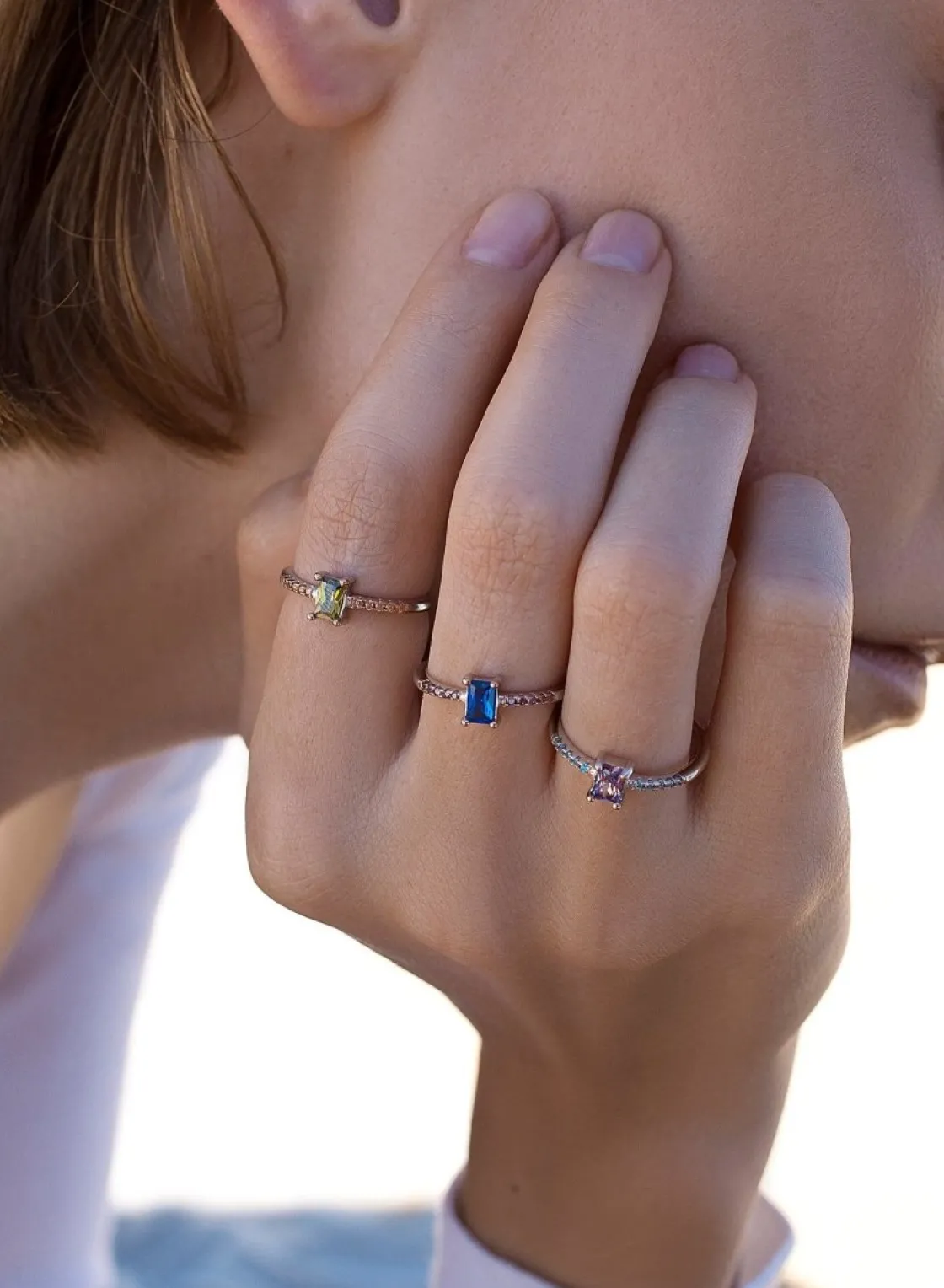 Anillos Pequeños | Anillos Con Piedras | LINEARGENT Anillos finos diseño central rectangular tono azurita