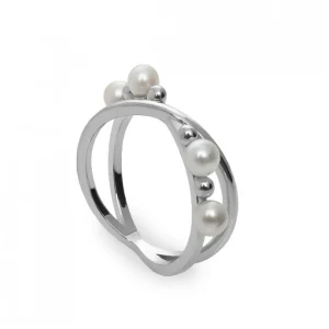 Anillos Circonitas | LINEARGENT Anillos finos diseño cruzado con perlas y esferas