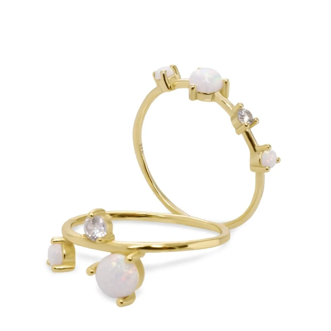 Anillos Pequeños | LINEARGENT Anillos finos diseño de doble sortija con gemas y circonitas