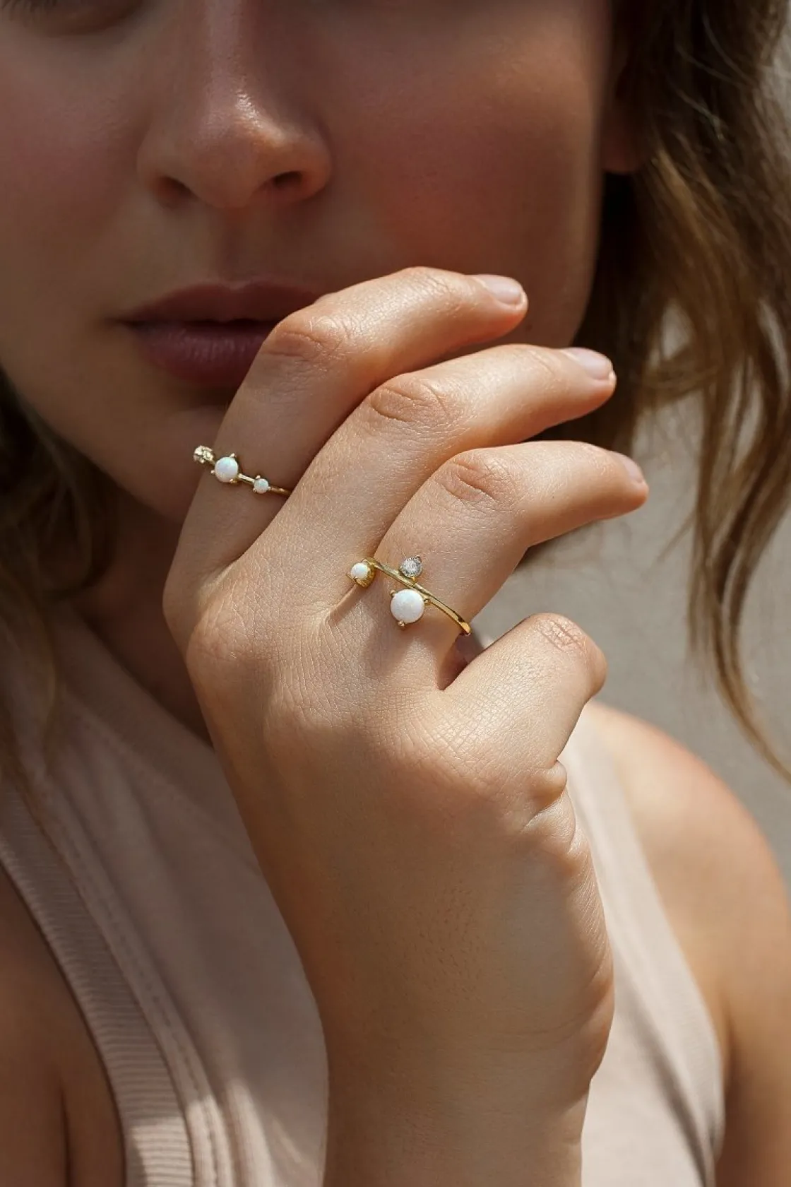 Anillos Pequeños | LINEARGENT Anillos finos diseño de doble sortija con gemas y circonitas