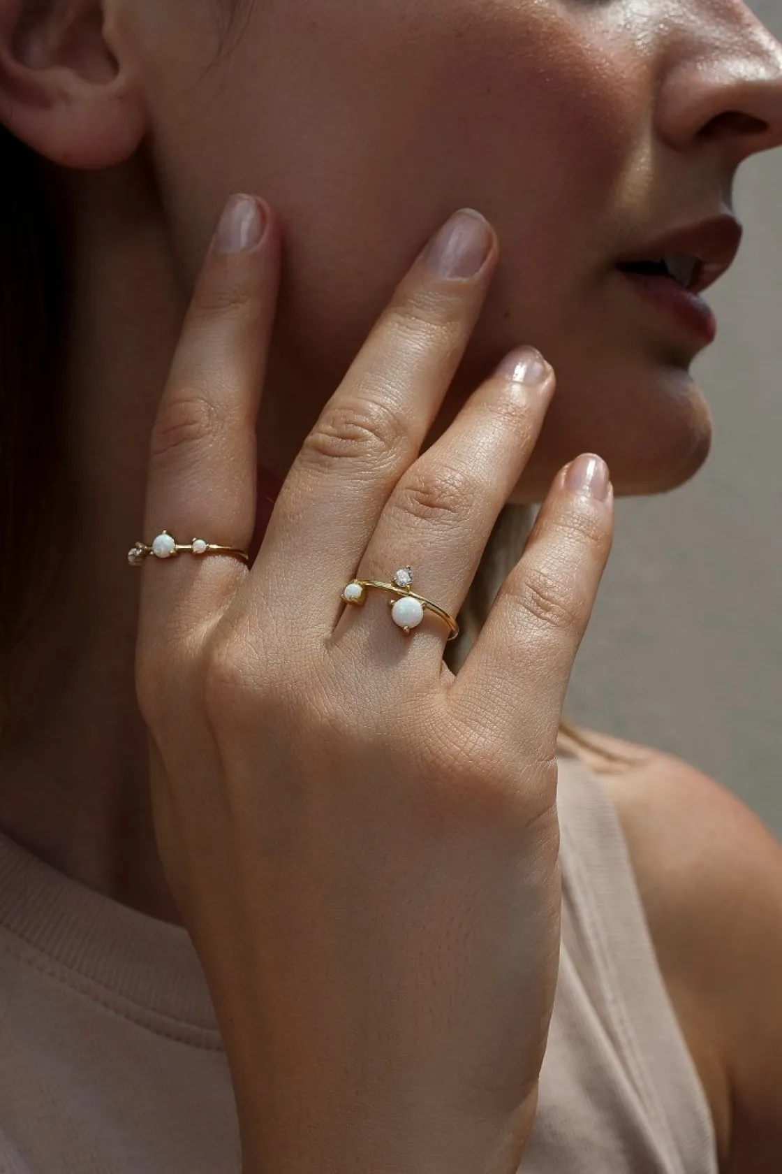 Anillos Pequeños | LINEARGENT Anillos finos diseño de doble sortija con gemas y circonitas