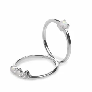 Anillos Pequeños | Anillos Finos | LINEARGENT Anillos finos diseño doble de cuarzos adamantinos y circonita
