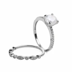 Anillo Solitario | Anillos Finos | LINEARGENT Anillos finos diseño doble piedra estilo ópalo y circonitas
