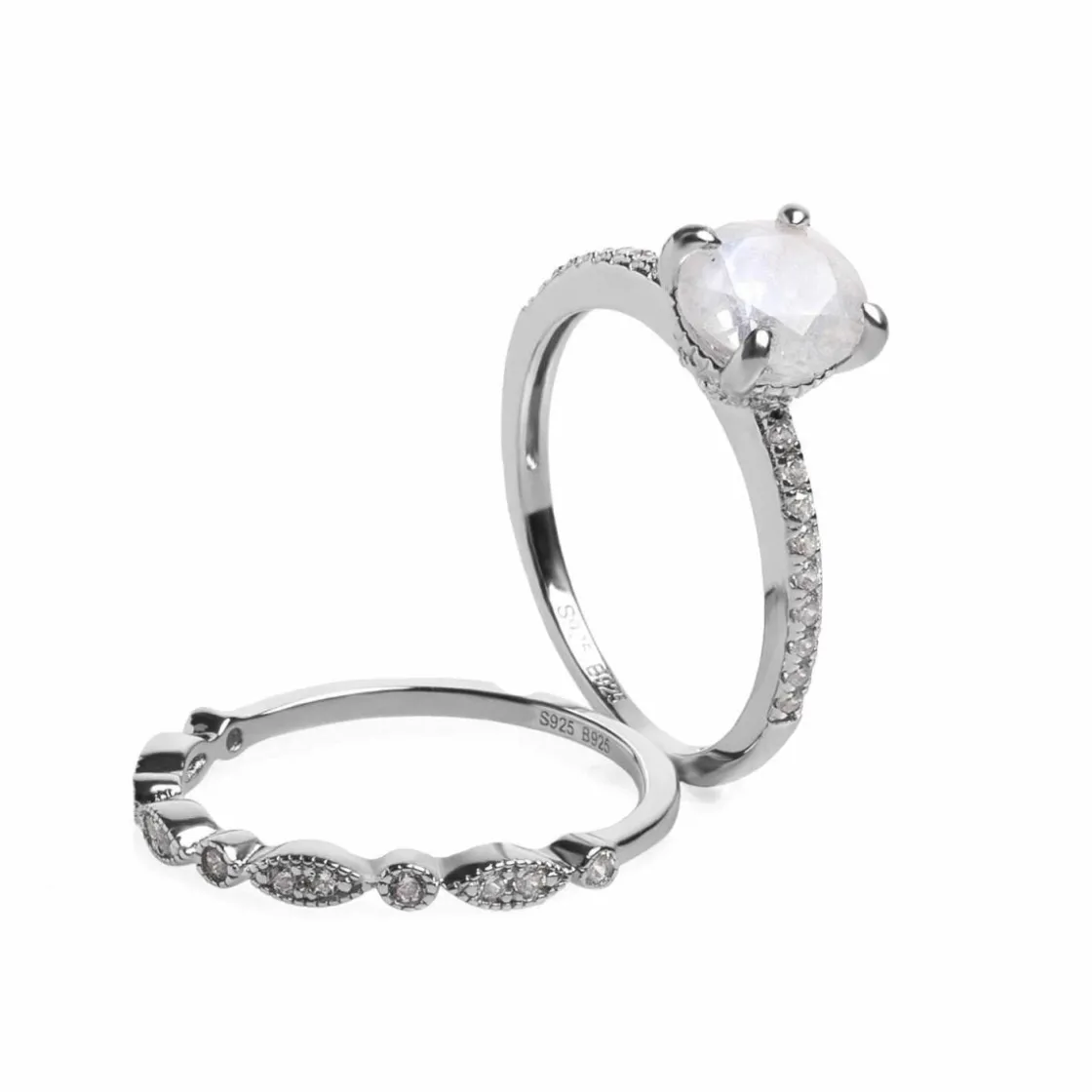 Anillo Solitario | Anillos Finos | LINEARGENT Anillos finos diseño doble piedra estilo ópalo y circonitas