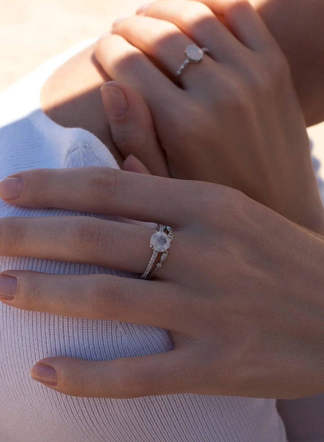 Anillo Solitario | Anillos Finos | LINEARGENT Anillos finos diseño doble piedra estilo ópalo y circonitas