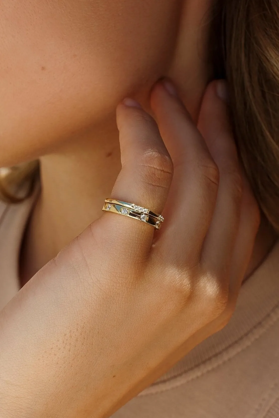 Anillos Pequeños | Anillos Con Piedras | LINEARGENT Anillos finos doble sortija modelo de circonitas alternas