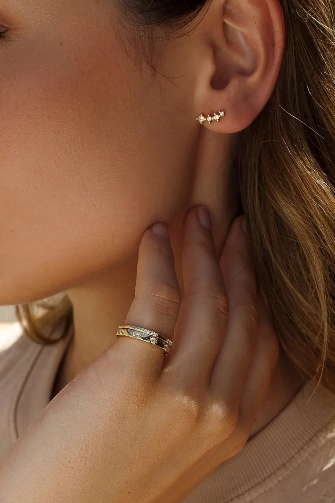 Anillos Pequeños | Anillos Con Piedras | LINEARGENT Anillos finos doble sortija modelo de circonitas alternas