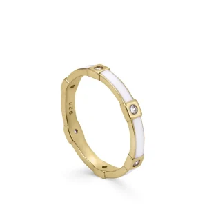 Anillos Pequeños | Anillos Finos | LINEARGENT Anillos finos esmalte en plata diseño escalonado blanco