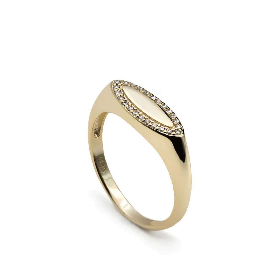 Anillos Dorados | Anillos Finos | LINEARGENT Anillos finos estilo sello con circonitas en dorado