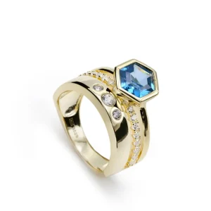Anillos Dorados | Anillos Con Piedras | LINEARGENT Anillos finos multi diseño con circonitas y gema azul
