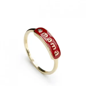 Anillos Finos | LINEARGENT Anillos finos plata diseño "mama" esmalte rojo