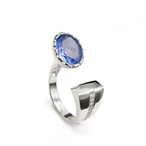 Anillos Con Piedras | Anillos Grandes | LINEARGENT Anillos grandes diseño abierto con piedra en tono azul