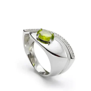 Anillos Con Piedras | LINEARGENT Anillos grandes diseño abstracto con gema verde