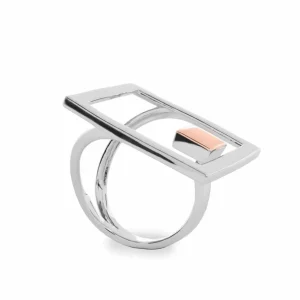 Anillos Bicolor | Anillos Grandes | LINEARGENT Anillos grandes diseño rectangular detalle en plata vermeil