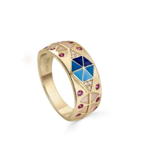 Anillos Con Piedras | LINEARGENT Anillos grandes multicolores con circonitas bañados en oro