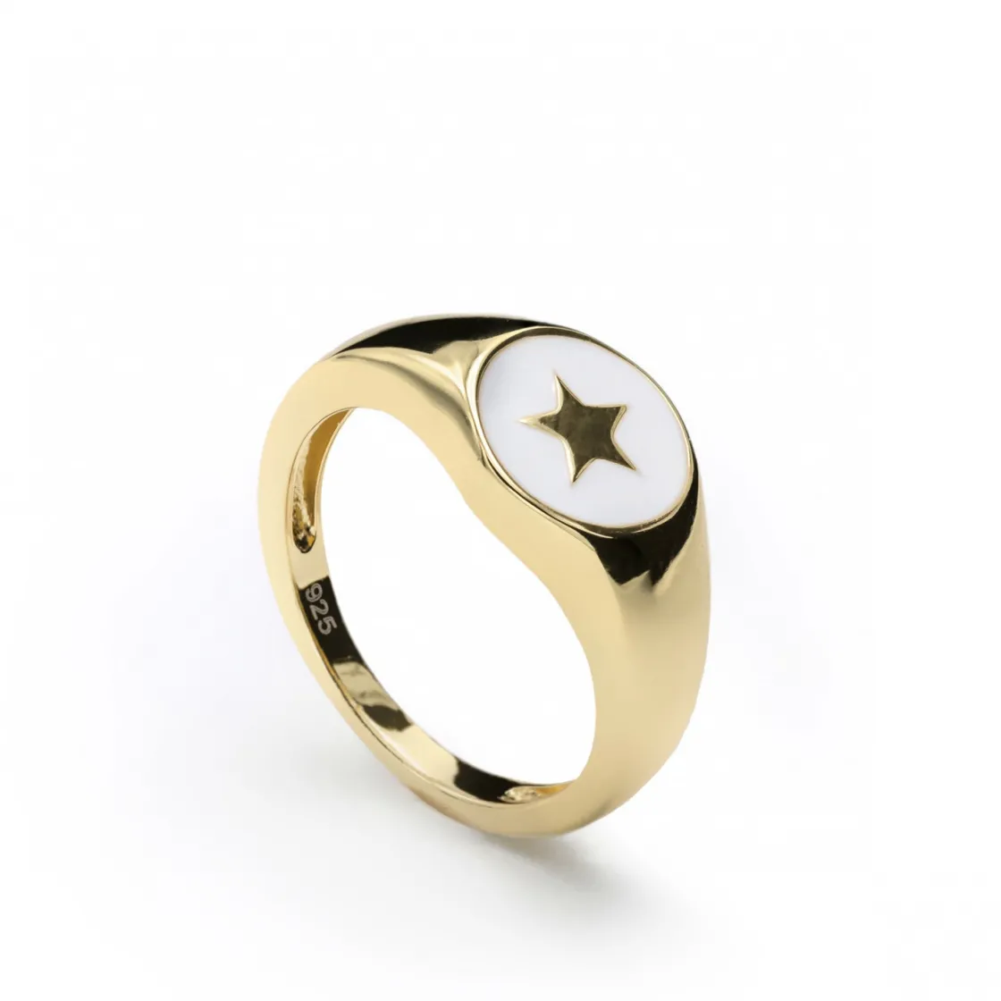 Anillos Dorados | Anillo Sello | LINEARGENT Anillos sello en plata baño en oro diseño estrella
