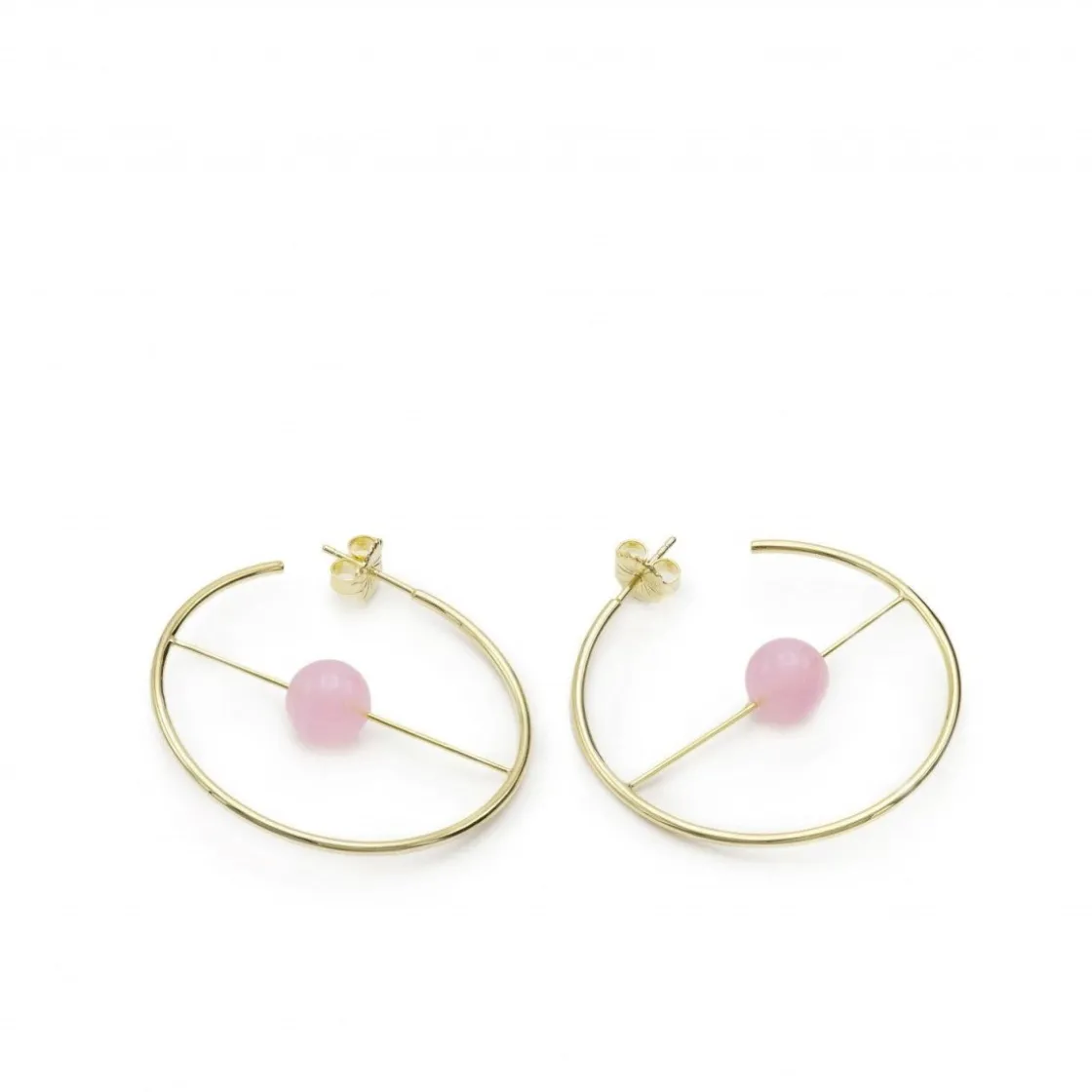Pendientes Aro | LINEARGENT Aros dorados diseño circular y barra con cuarzo rosa central