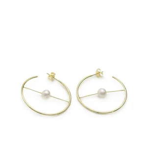 Pendientes Perlas | Pendientes Aro | LINEARGENT Aros dorados diseño circular y barra con perla central