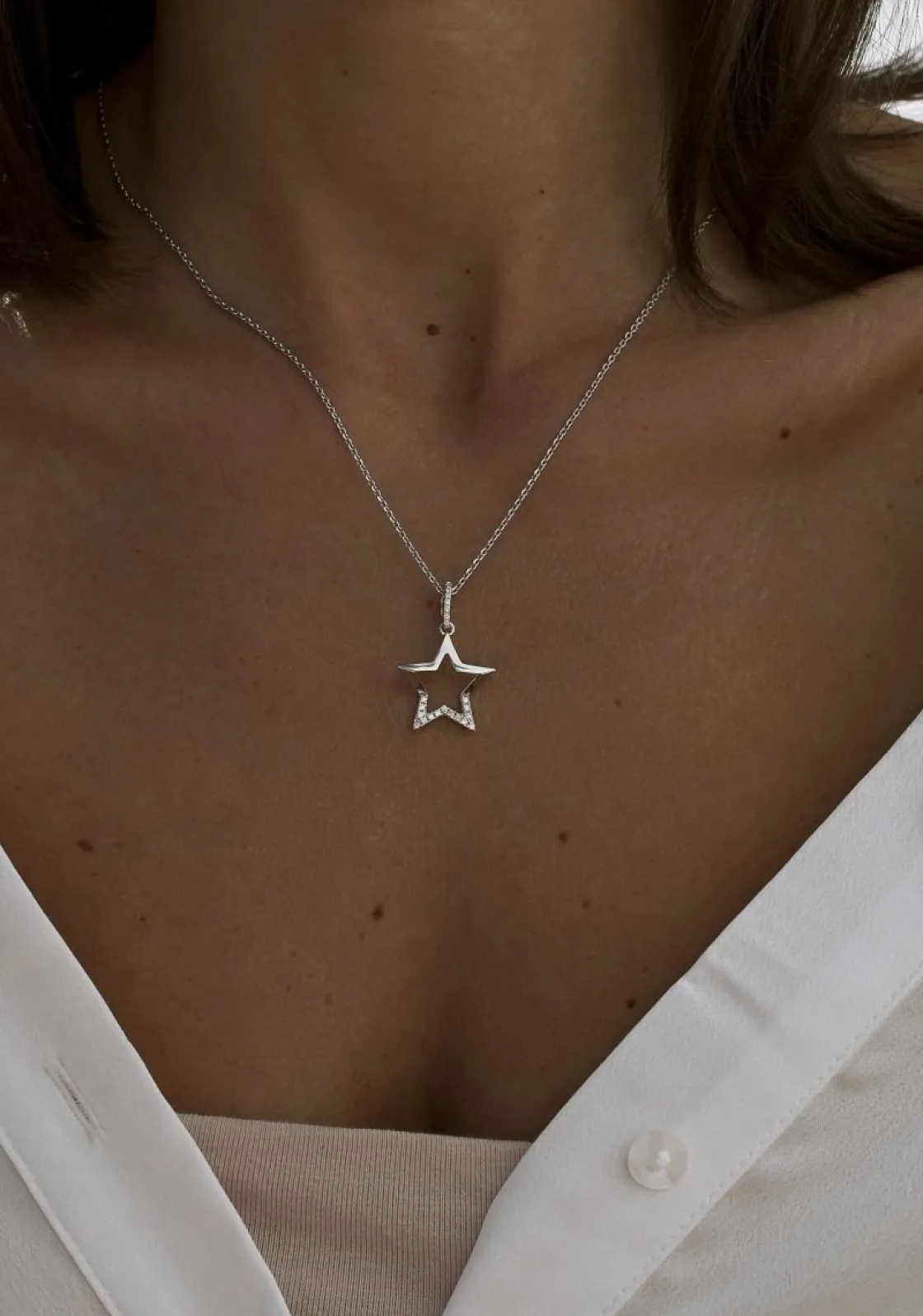 Colgante Brillante | LINEARGENT Colgante brillante de plata con diseño de estrella y detalle de circonitas