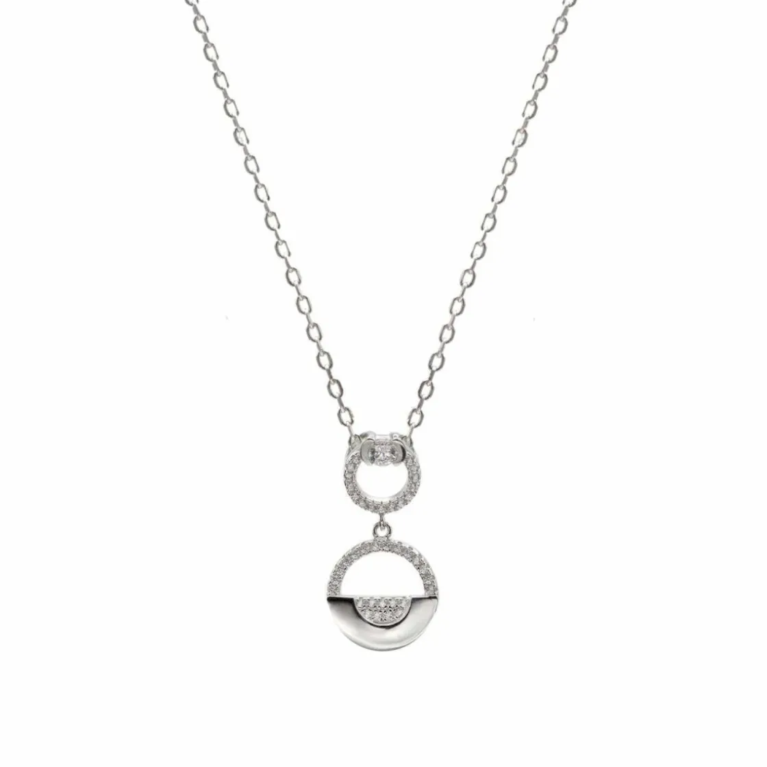 Colgante Brillante | LINEARGENT Colgante brillante de plata compuesto por dos circulos de diferentes tamaños y detalle de circonitas