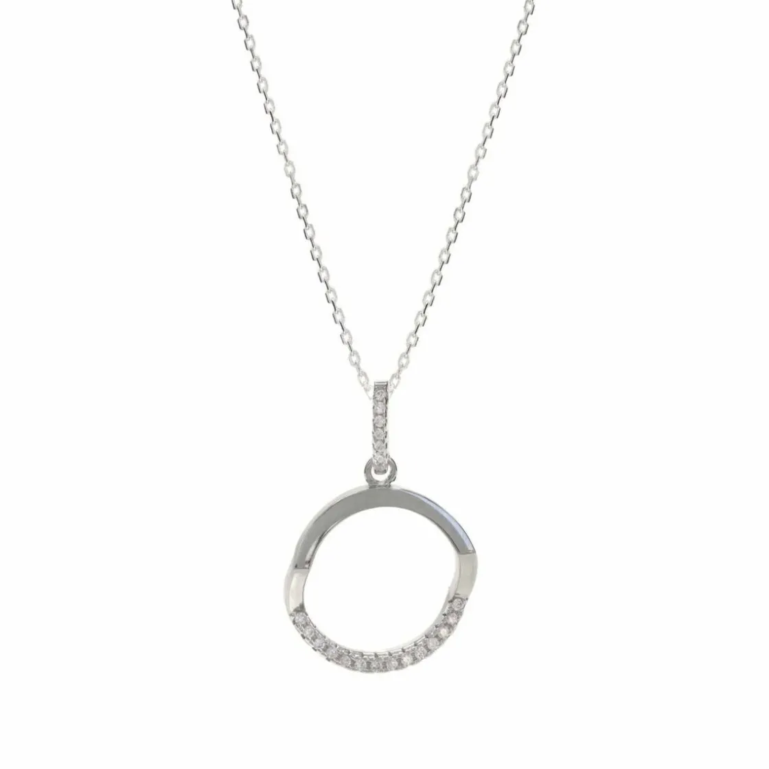 Colgante Brillante | LINEARGENT Colgante brillante de plata con diseño geométrico circular desigual y detalle de circonitas