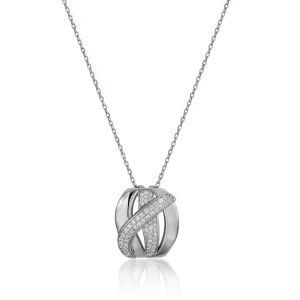 Colgantes Plata Grandes | LINEARGENT Colgante brillante de plata diseño cruzado con circonitas