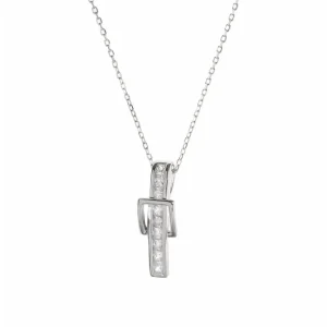 Colgante Brillante | LINEARGENT Colgante brillante de plata diseño hebilla cuadrada con engaste circonitas