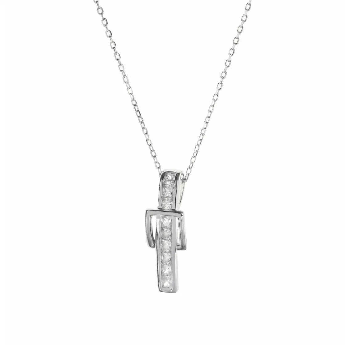 Colgante Brillante | LINEARGENT Colgante brillante de plata diseño hebilla cuadrada con engaste circonitas