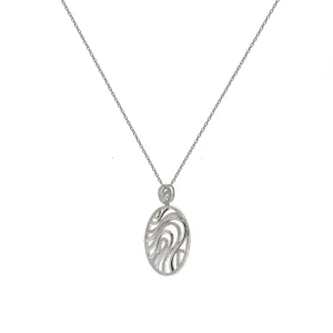 Colgantes Plata Grandes | LINEARGENT Colgante brillante diseño ovalado con detalles de circonitas