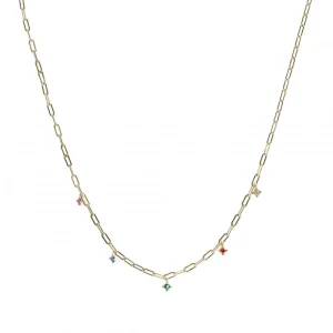 Collares Con Mini Colgantes | Collar Cadena | LINEARGENT Colgante cadena de plata con circonitas multicolor colgantes dorado
