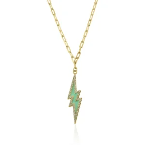 Collares Plata Originales | LINEARGENT Colgante esmalte en plata diseño rayo verde