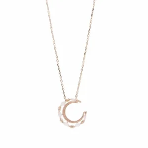 Collares Con Piedras | LINEARGENT Colgante luna de plata con cuarzos adamantinos rosas talla marquesa