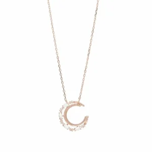 Collares Con Piedras | LINEARGENT Colgante luna de plata con ópalos blancos talla marquesa