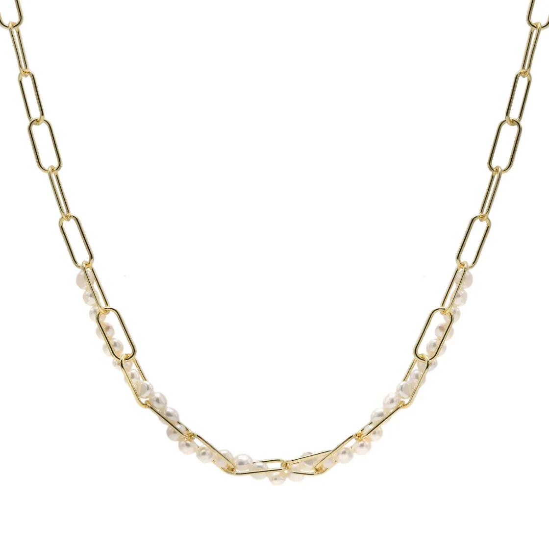 Colgante Perlas | LINEARGENT Colgante perlas de plata bañado en oro combinado con cadena paper clip