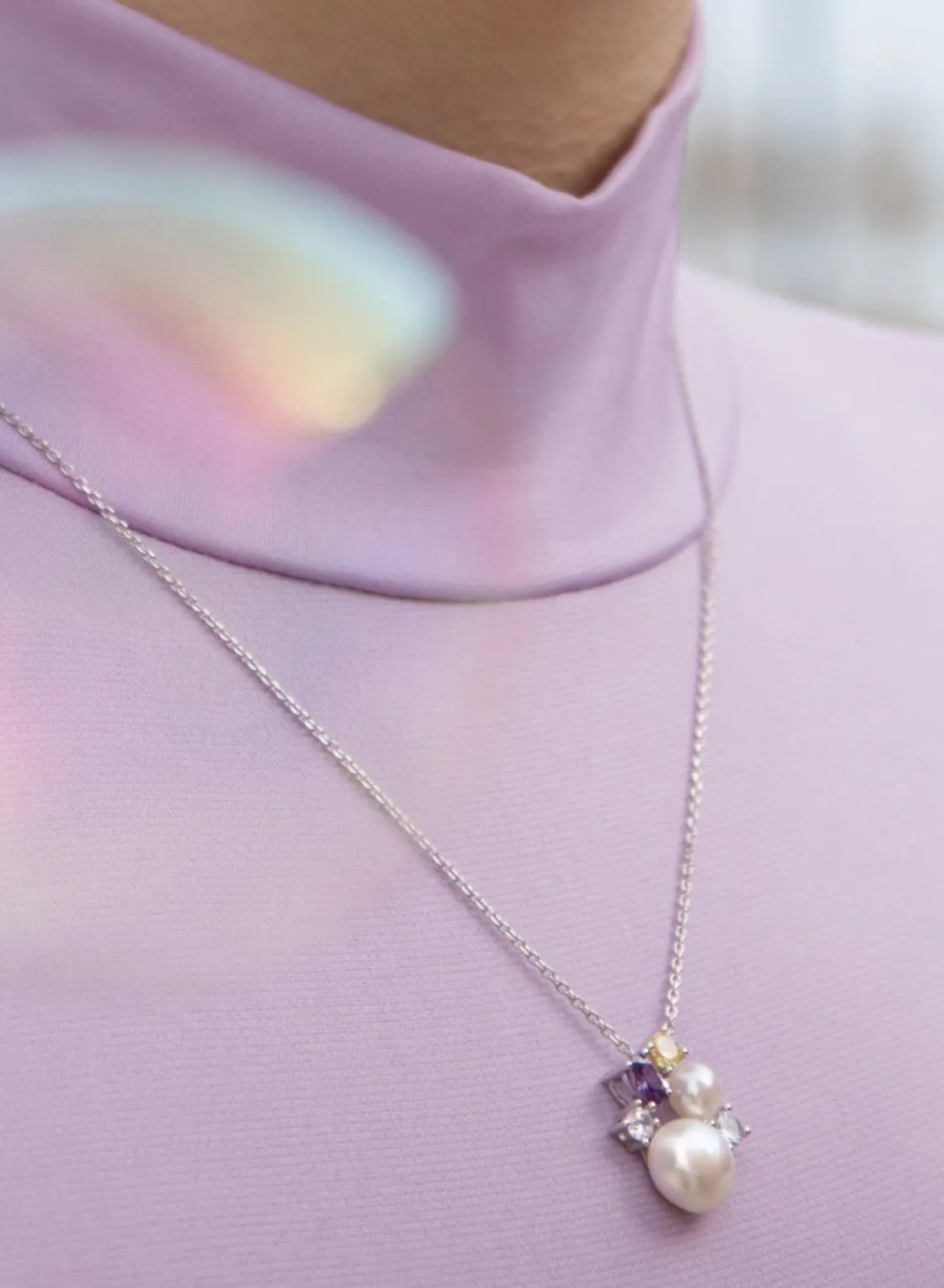 Colgante Perlas | LINEARGENT Colgante perlas en plata diseño doble perla multicolor