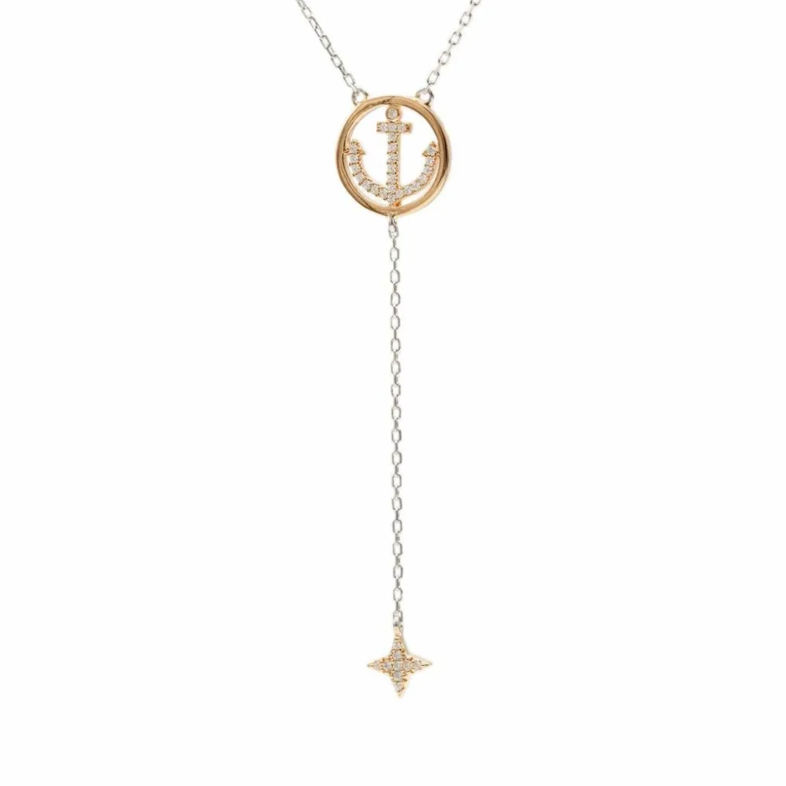 Colgantes Bicolor | LINEARGENT Colgantes bicolor de plata bañado en rosa con dos mini charms en motivo de ancla y estrella con detalle de circonitas blancas