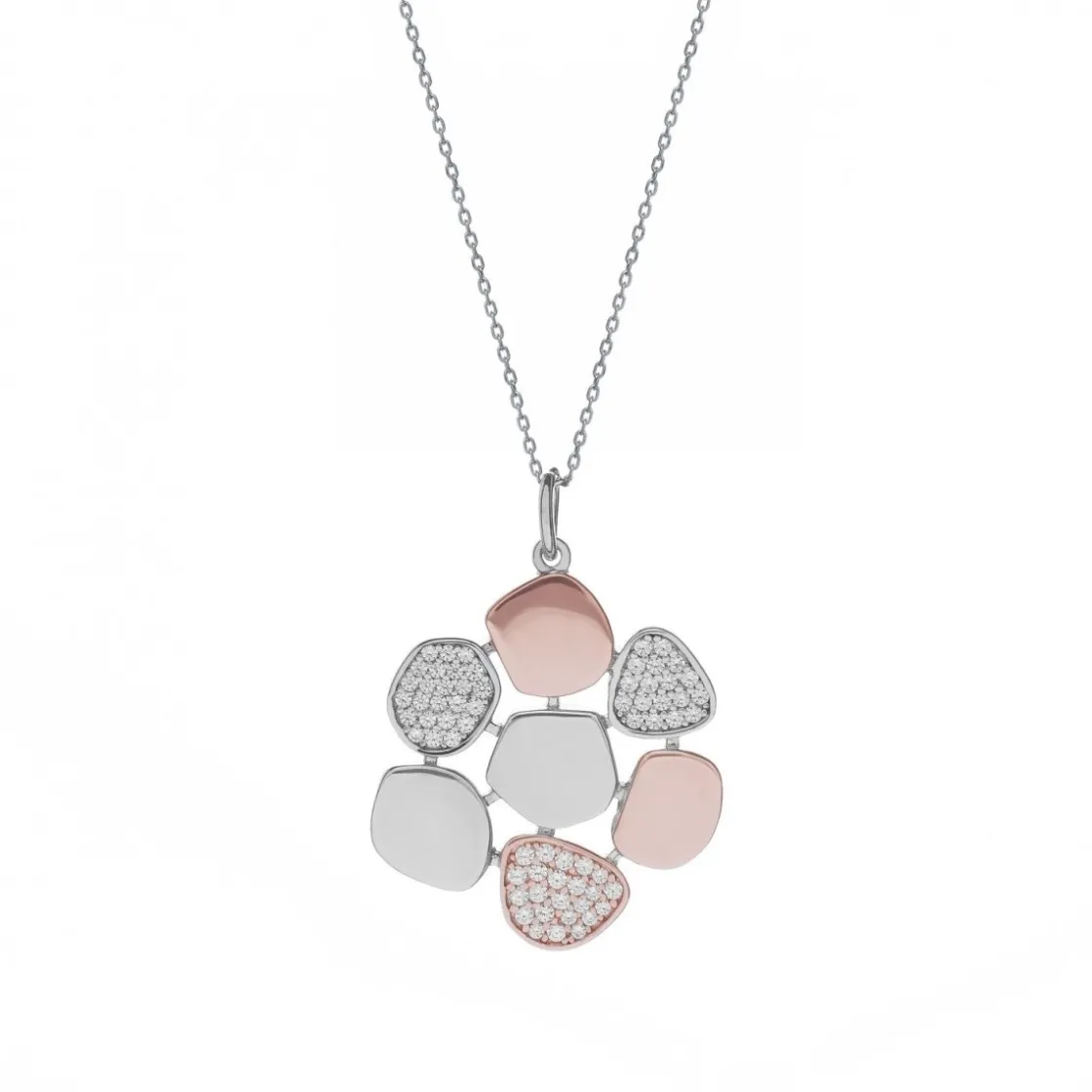 Colgantes Bicolor | LINEARGENT Colgantes bicolor de plata con motivo floral de plata lisa y circonita
