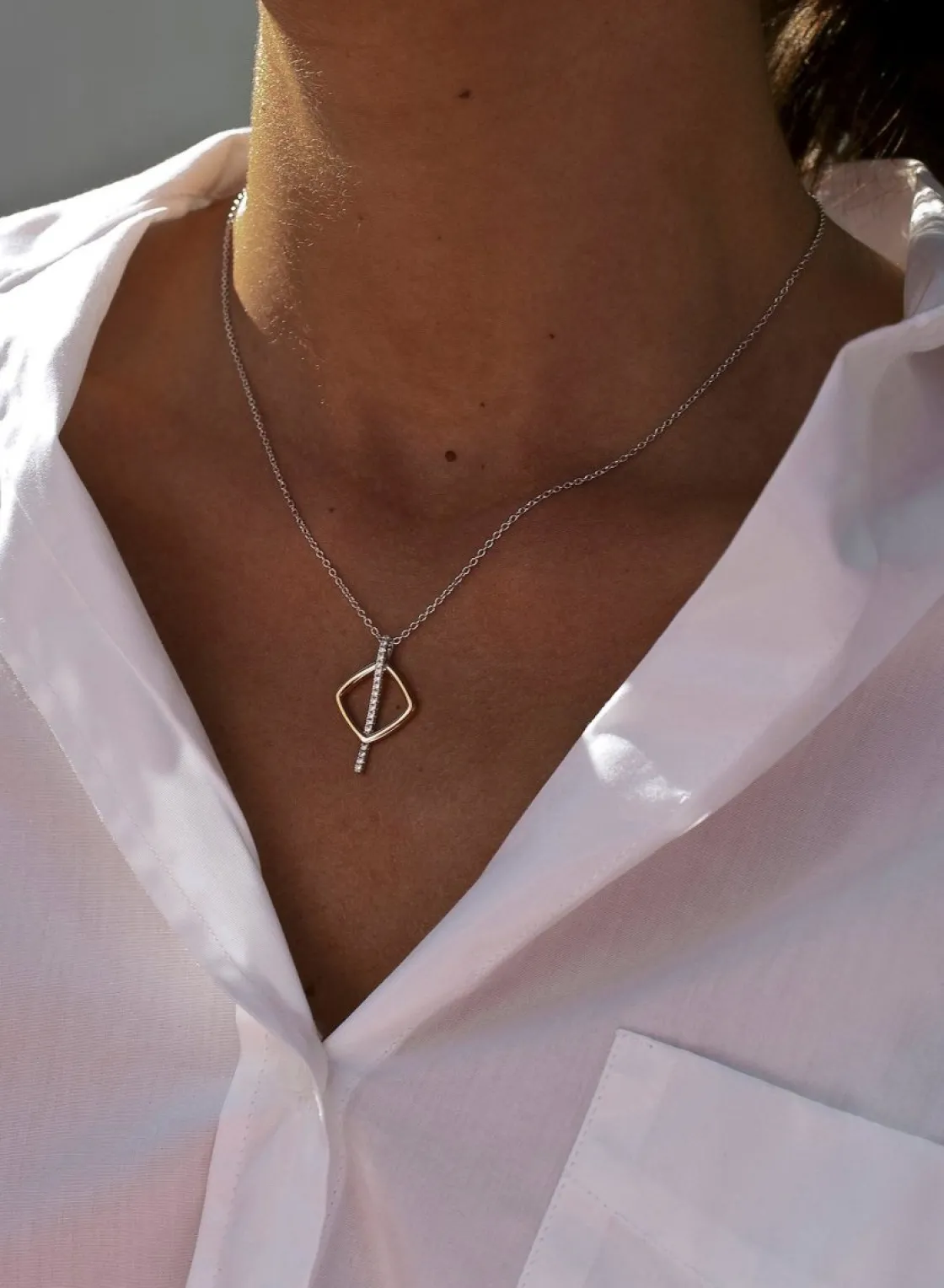 Colgantes Bicolor | LINEARGENT Colgantes de plata diseño cuadrado bicolor en rosa