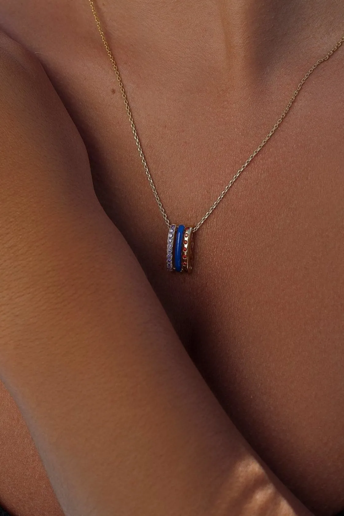 Collares Plata Originales | LINEARGENT Colgantes de plata diseño triple carril azul marino