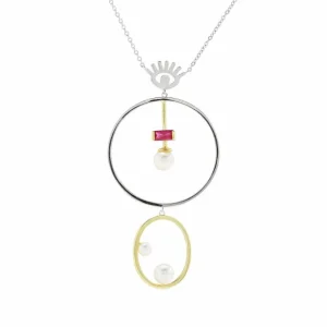 Colgantes Plata Grandes | Collares Largos | LINEARGENT Colgantes de plata grandes diseño ojo con perla