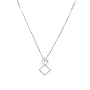 Colgantes Pequeños | LINEARGENT Colgantes pequeños de plata con doble motivo cuadrado y circonitas