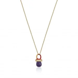 Collares Con Piedras | LINEARGENT Colgantes plata originales con motivo de chupete amatista y esmalte rojo