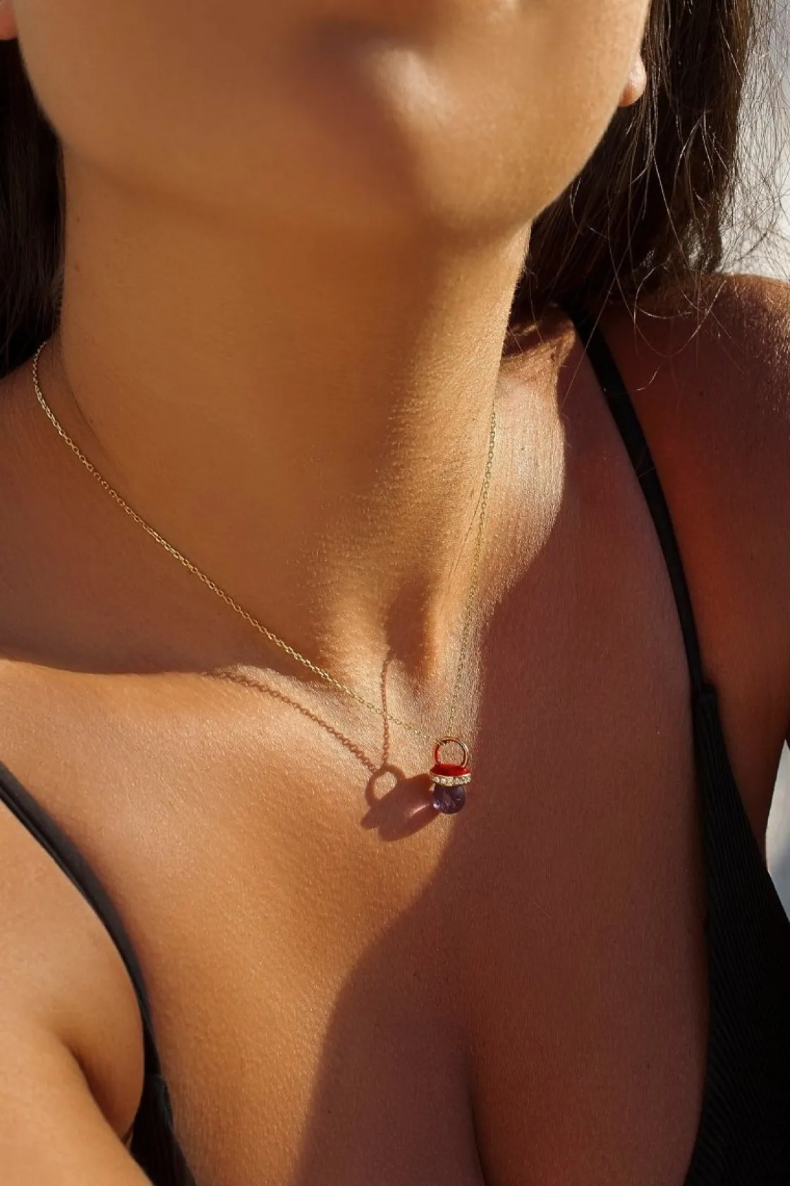 Collares Con Piedras | LINEARGENT Colgantes plata originales con motivo de chupete amatista y esmalte rojo