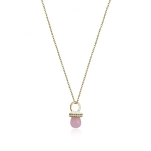 Collares Con Piedras | LINEARGENT Colgantes plata originales con motivo de chupete de cuarzo rosa y esmalte blanco