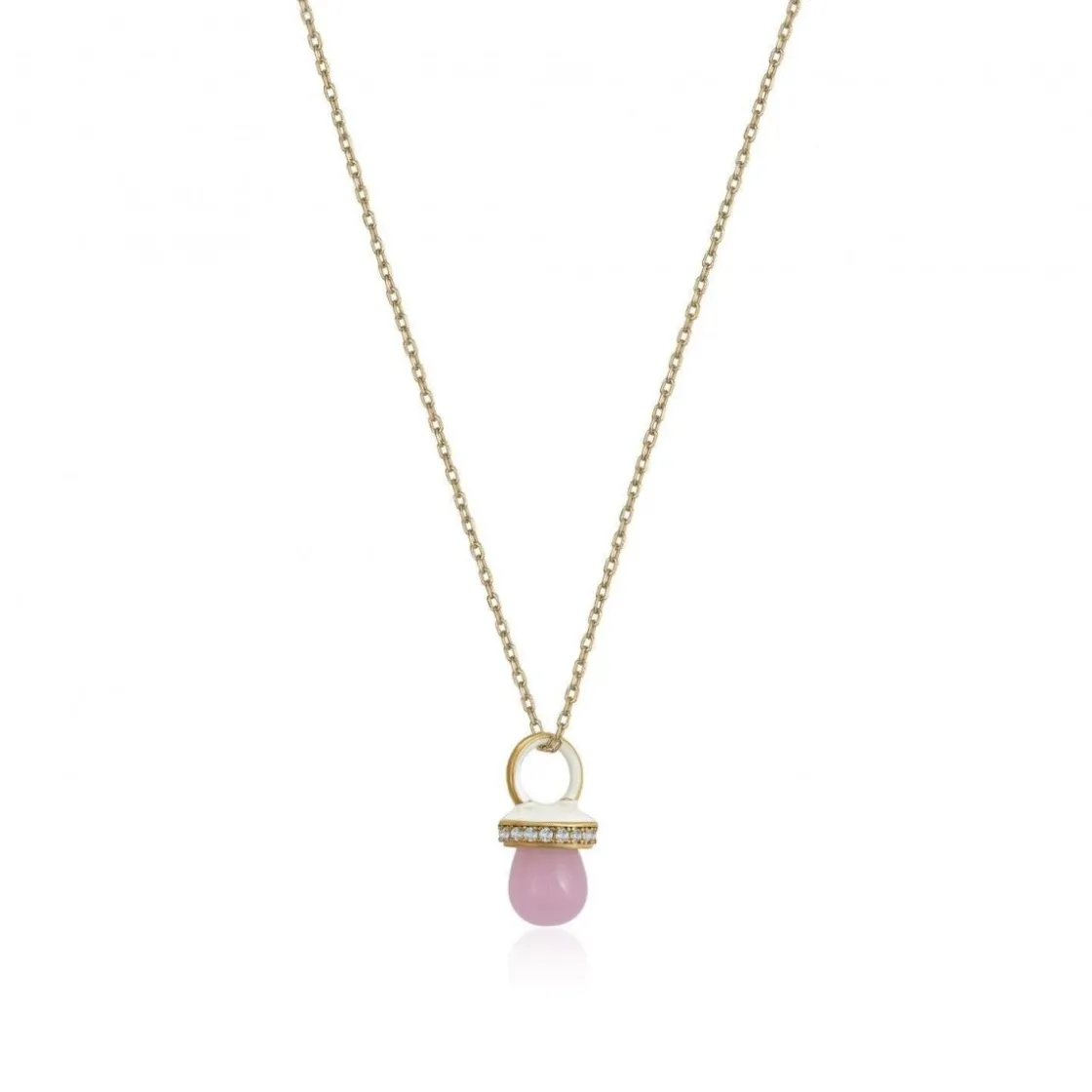 Collares Con Piedras | LINEARGENT Colgantes plata originales con motivo de chupete de cuarzo rosa y esmalte blanco