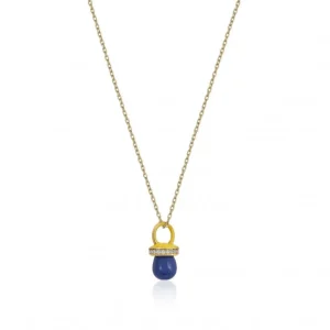 Collares Con Piedras | LINEARGENT Colgantes plata originales con motivo de chupete lapislazuli y esmalte amarillo