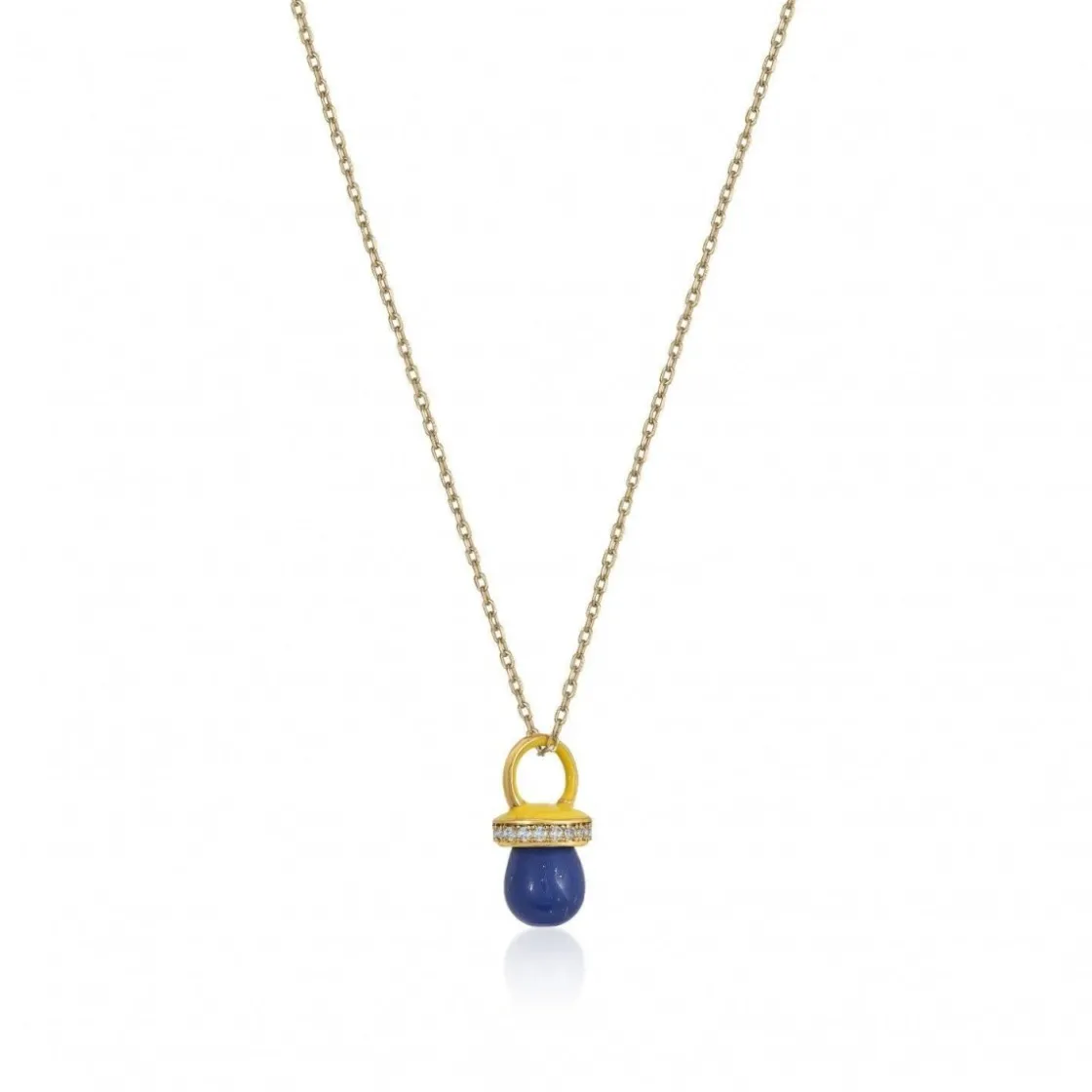 Collares Con Piedras | LINEARGENT Colgantes plata originales con motivo de chupete lapislazuli y esmalte amarillo