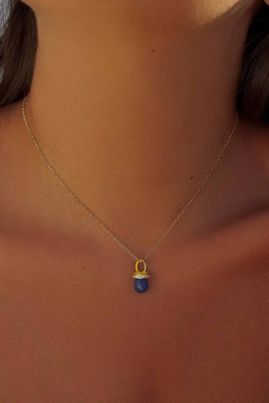 Collares Con Piedras | LINEARGENT Colgantes plata originales con motivo de chupete lapislazuli y esmalte amarillo