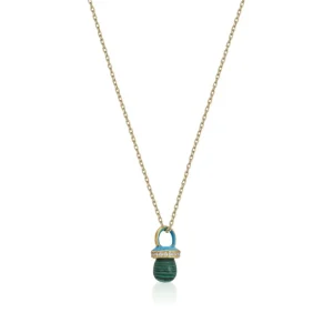 Collares Con Piedras | LINEARGENT Colgantes plata originales con motivo de chupete malaquita y esmalte azul